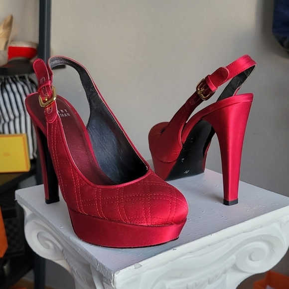 STUART Weitzman Slingback Heels Satin Pumps - Picture 12 of 12